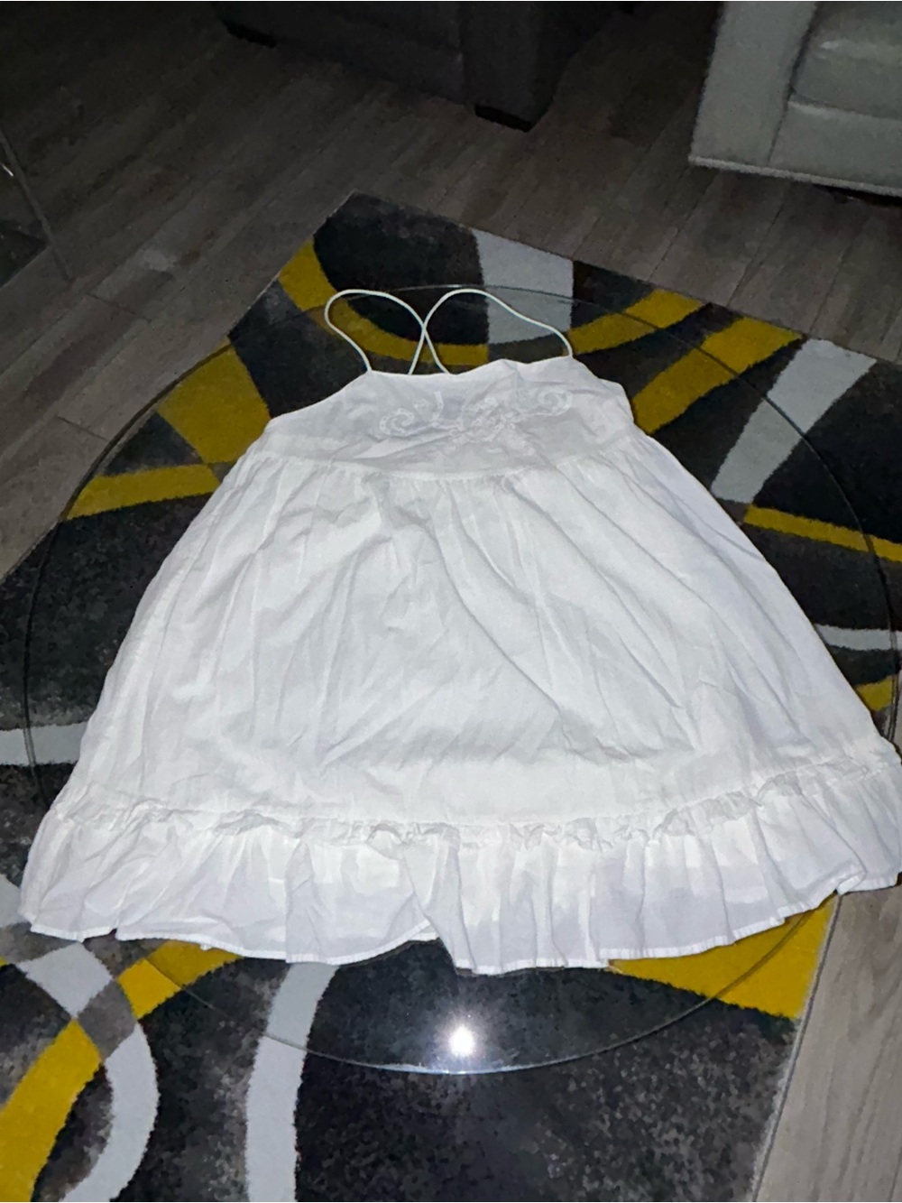 White Spaghetti Strap Mini Dress with Ruffle Hem